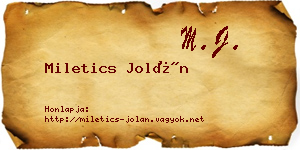 Miletics Jolán névjegykártya